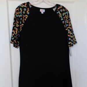 LuLaRoe Black Julia Casual Midi Crew Neck dress Multicolor Sleeves Size Large